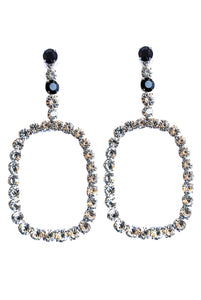 Saint Laurent Silver Diamond Hoop Earrings with Black Diamond Details