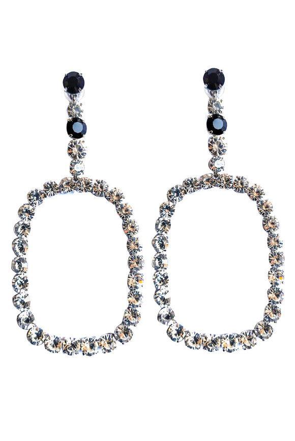 Saint Laurent Silver Diamond Hoop Earrings with Black Diamond Details