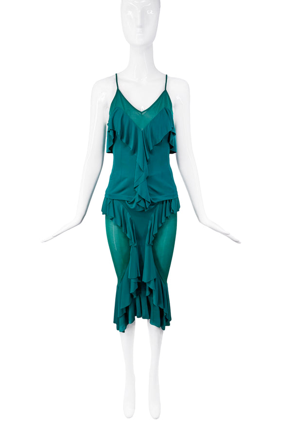 Saint Laurent 2004 Teal Green Ruffle Dress