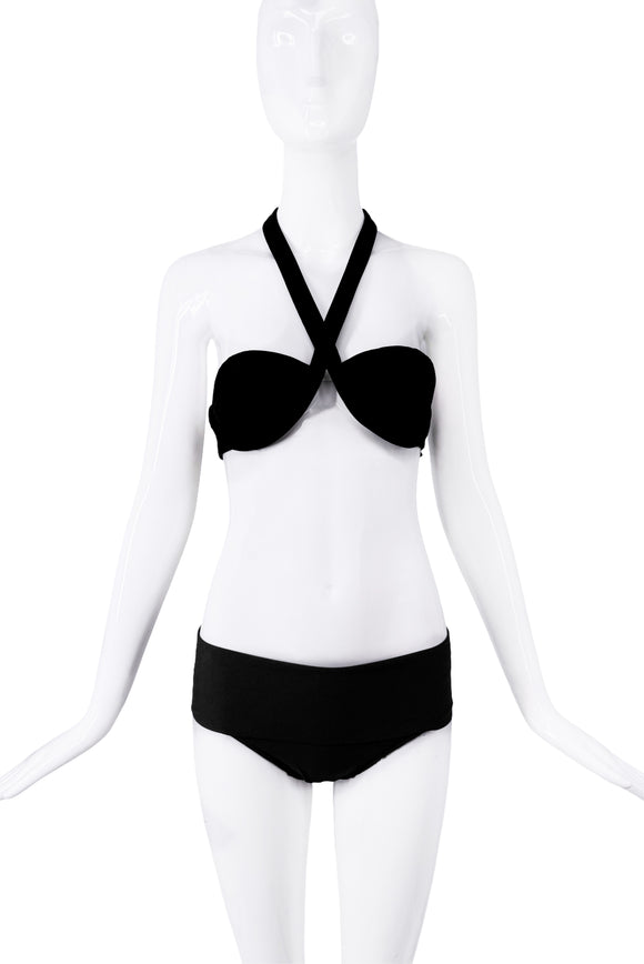 Saint Laurent Black Velvet Criss-Cross Halter Bra Top