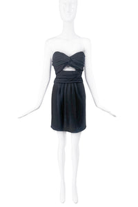 Saint Laurent Black Cut Out Pleated Details Bustier Mini Dress