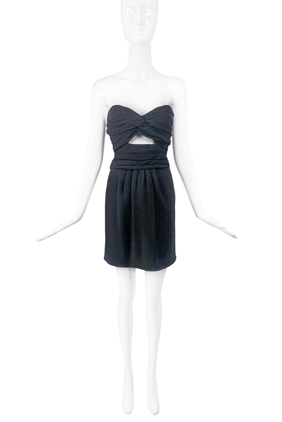 Saint Laurent Black Cut Out Pleated Details Bustier Mini Dress