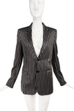 Saint Laurent Black Gold Satin Shiny Pinstriped Blazer Jacket*