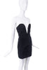 Saint Laurent Black Velvet Puffy Sleeve Deep V Cut Out Dress