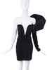 Saint Laurent Black Velvet Puffy Sleeve Deep V Cut Out Dress