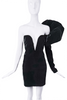 Saint Laurent Black Velvet Puffy Sleeve Deep V Cut Out Dress
