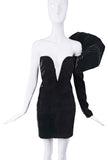 Saint Laurent Black Velvet Puffy Sleeve Deep V Cut Out Dress