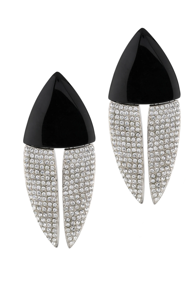 Saint Laurent Black Crystal "Le Smoking" Earrings Fall 2018 Runway