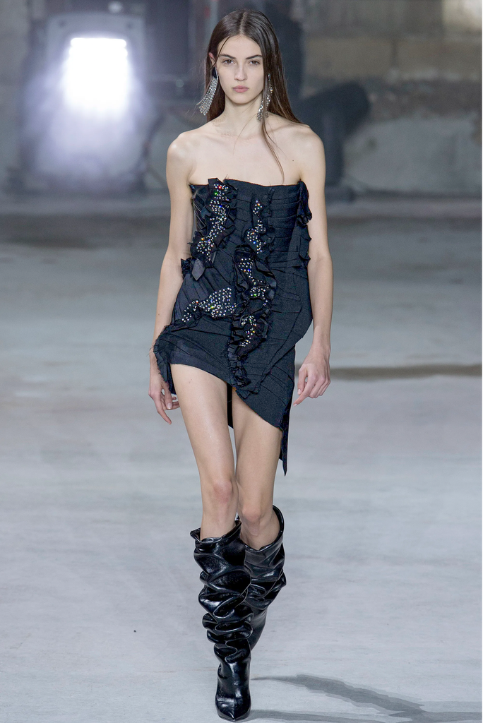 Saint Laurent Black Ruffle Crystal Embellished Bustier Dress Runway Fall 2017