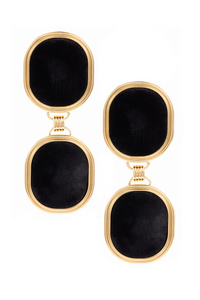 Saint Laurent Gold Black Velvet Oval Double Earrings