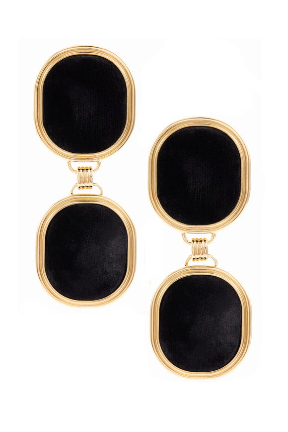 Saint Laurent Gold Black Velvet Oval Double Earrings