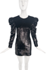 Saint Laurent by Anthony Vaccarello Black Metallic Shiny Velvet Puff Sleeve Dress Spring Summer 2017
