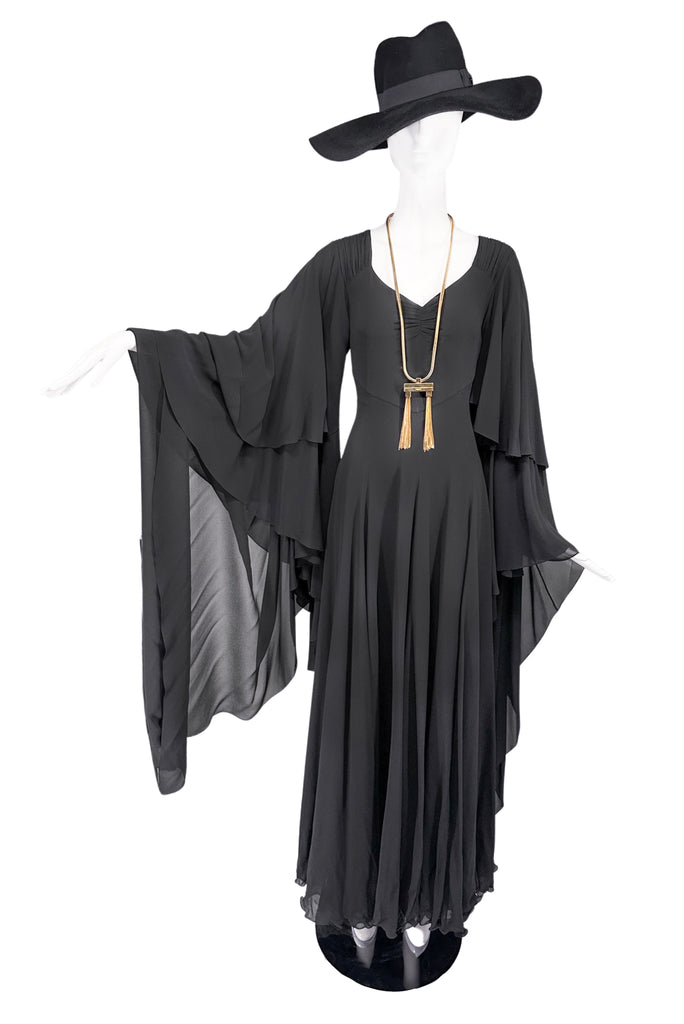 Saint Laurent Paris by Hedi Slimane Black Chiffon Cape Caftan "Stevie Nicks" Gown SS2013