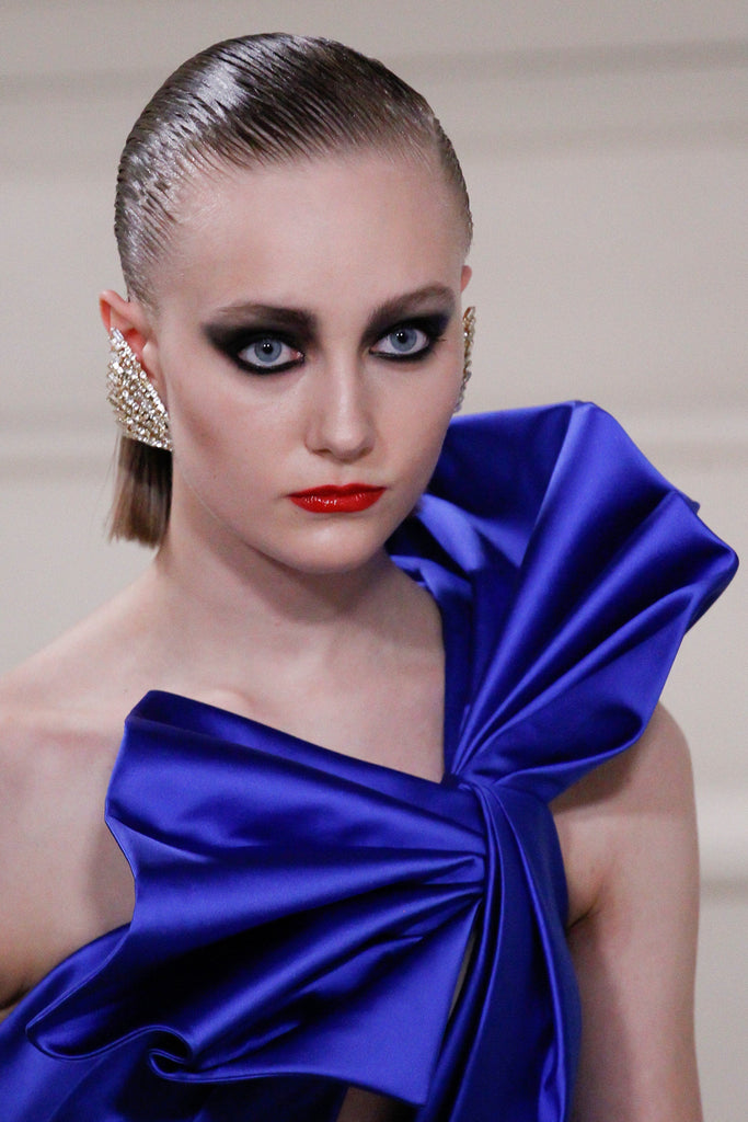 Saint Laurent Blue Satin Bow One Shoulder Top Fall 2016