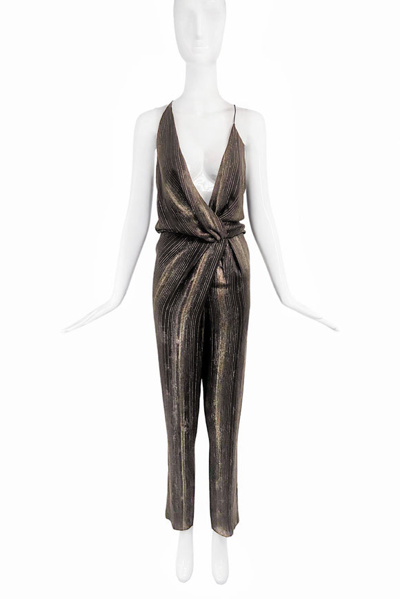Saint Laurent Anthony Vaccarello Black Gold Lurex Asymmetric Jumpsuit
