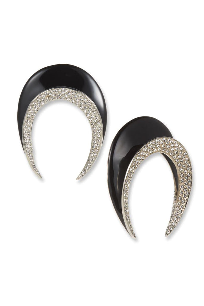 Saint Laurent Paris Black Resin and Crystal Half Moon Earrings
