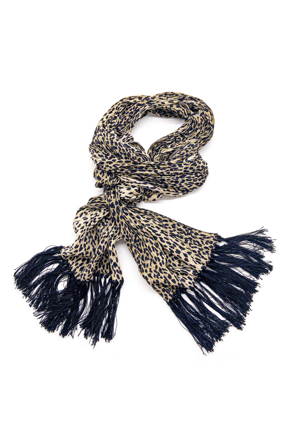 Saint Laurent Paris by Hedi Slimane Leopard Baby Cat Print Skinny Plissé Scarf with Fringe Fall Winter 2013