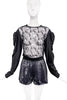Saint Laurent Black Sheer Lace Print Puff Sleeve Top Runway Spring 2017 #