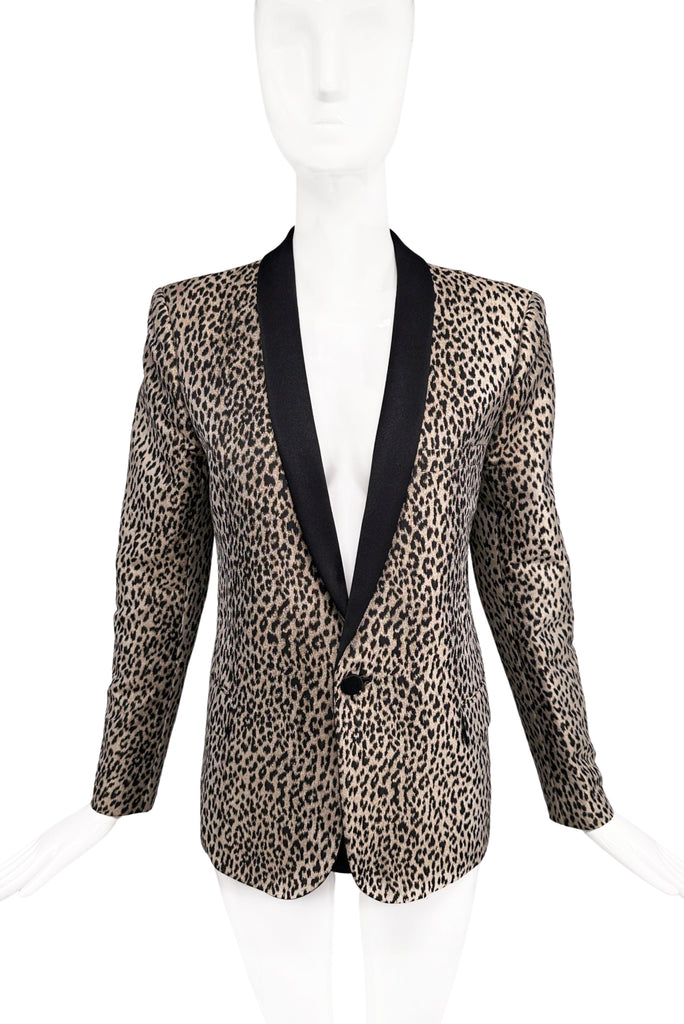 Saint Laurent Paris Gold Lurex Leopard Print Blazer Jacket SS2014