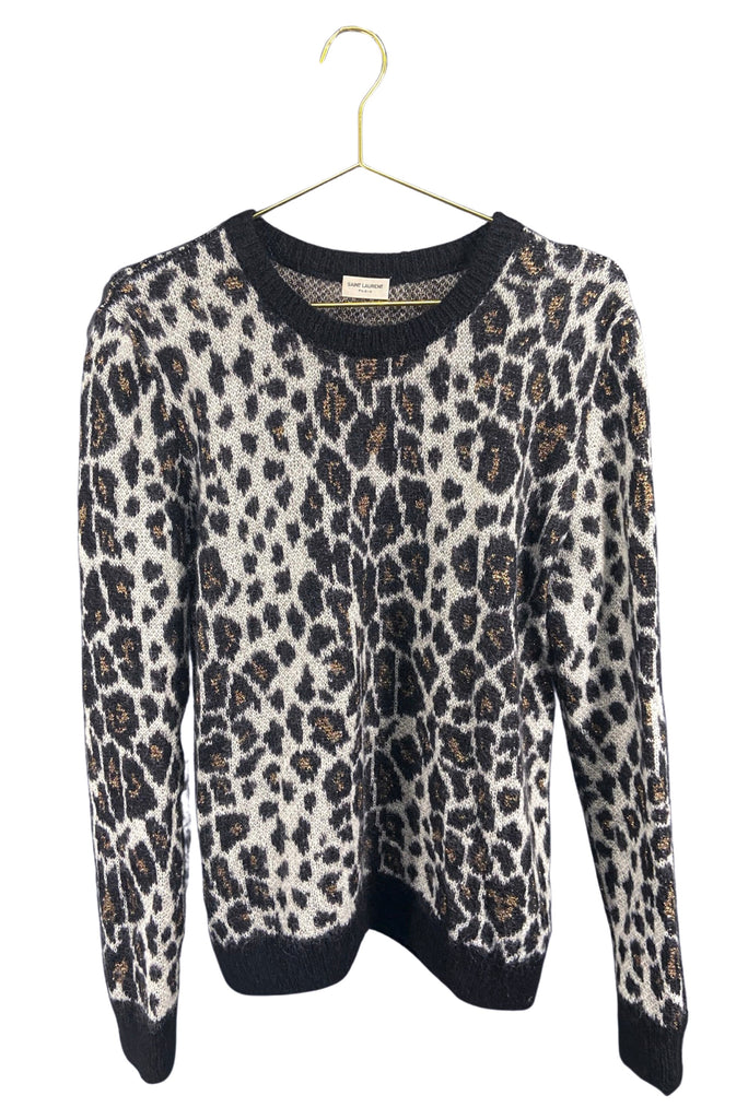 Saint Laurent Paris Black and Grey Leopard Print Sweater FW2015
