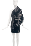Saint Laurent by Anthony Vaccarello Black Patent Leather Pleated Ruffle Mini Dress Runway Fall 2017