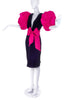 Saint Laurent Rive Gauche Black Velvet Dress with Pink Fuchsia Gigot Sleeves