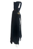 Saint Laurent Black Velvet Pointed Hood Gold Robe Trim Black Tassel 1970's Cape Coat