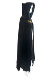 Saint Laurent Black Velvet Pointed Hood Gold Robe Trim Black Tassel 1970's Cape Coat