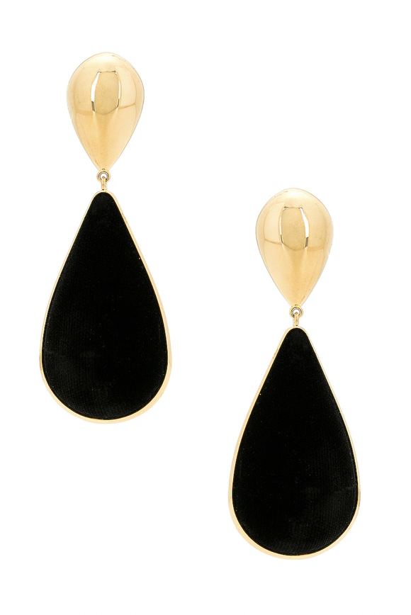 Saint Laurent Black Gold Tear Drop Hour Glass Velvet Earrings