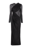 Saint Laurent Black Sheer Panel Cut Out Draped Runway Gown Fall 2022