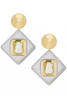 Saint Laurent Silver Gold Gemstone Geometric Oversized Earrings