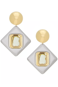 Saint Laurent Silver Gold Gemstone Geometric Oversized Earrings