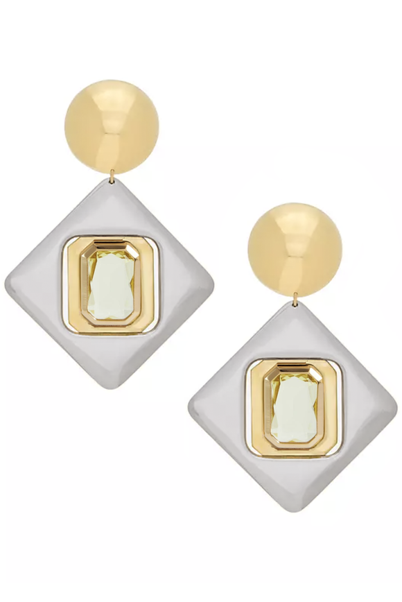 Saint Laurent Silver Gold Gemstone Geometric Oversized Earrings
