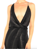 Saint Laurent Anthony Vaccarello Black Gold Lurex Asymmetric Jumpsuit