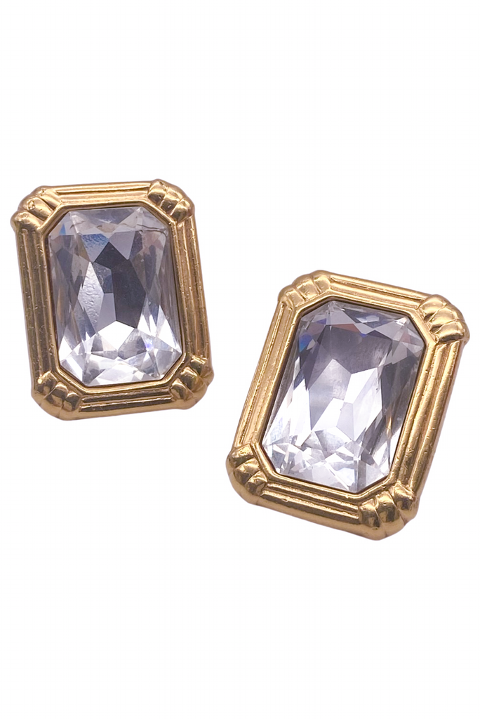 Vintage Gold Crystal Earrings matching Yves Saint Laurent Gold Necklace