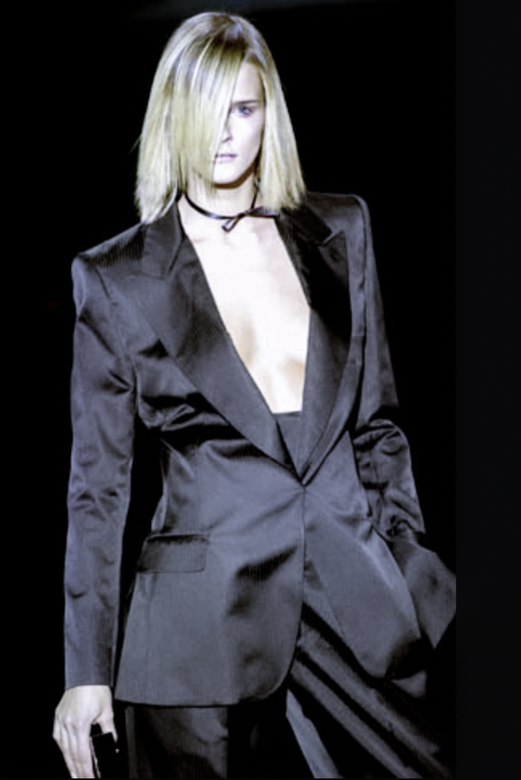 Saint Laurent YSL by Tom Ford Black Oversized Satin Silk Tailored Le Smoking Tuxedo Suit Spring 2001