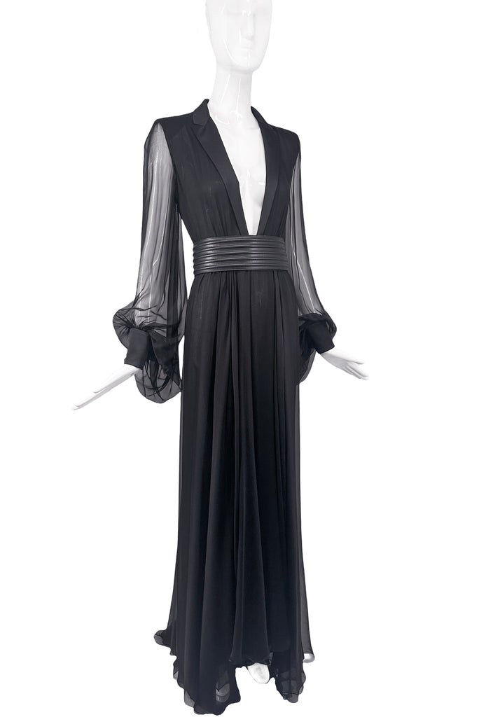 Saint Laurent Black Chiffon Tuxedo Neckline Billowing Sleeve Gown Spring 2013