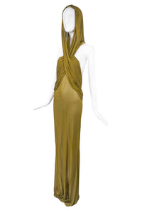 Saint Laurent Green Brown Hooded Gown Runway S/S 2023