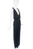 Saint Laurent Black Deep V Neck Crystal Ring Embellished Cotton Stretch Gown