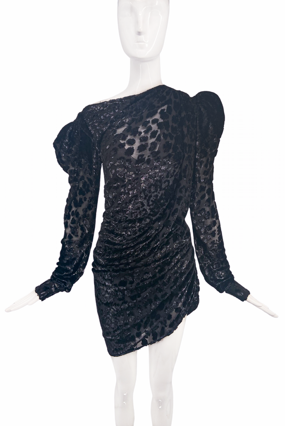 Saint Laurent by Anthony Vaccarello Sheer Velvet Leopard Print Puff Sleeve Dress Spring 2017 Runway