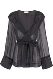 Saint Laurent Black Sheer Chiffon Hooded Shirt Cuff Jacket Top