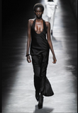 Saint Laurent Black Shift Satin Tank Dress Gown with Dramatic Pleated Back Straps Runway Fall 2019