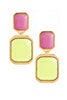 Saint Laurent Pink Lime Green Gold Square Gem Stone Earrings