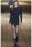 Saint Laurent Black Extreme Shoulder Pad Chain Mail Spike Mini Dress Fall 2018