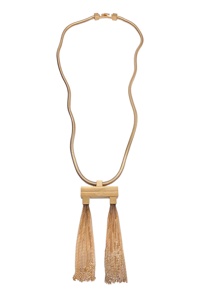 Saint Laurent by Hedi Slimane Gold Double Tassel Snake Necklace Runway Debut Collection Spring 2013