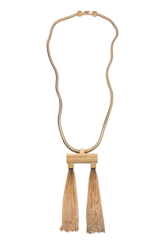Saint Laurent by Hedi Slimane Gold Double Tassel Snake Necklace Runway Debut Collection Spring 2013
