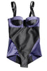 Sonia Rykiel Black Midnight Blue Purple Satin Two Tone Body Suit