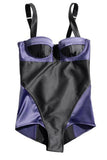 Sonia Rykiel Black Midnight Blue Purple Satin Two Tone Body Suit