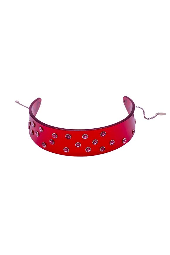 Scott Wilson Red Lucite Choker with Pink Diamonds early 2000's Couture