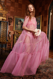 Staud Pale Pink Tiered Chiffon MuMu Gown with Matching Slip Dress